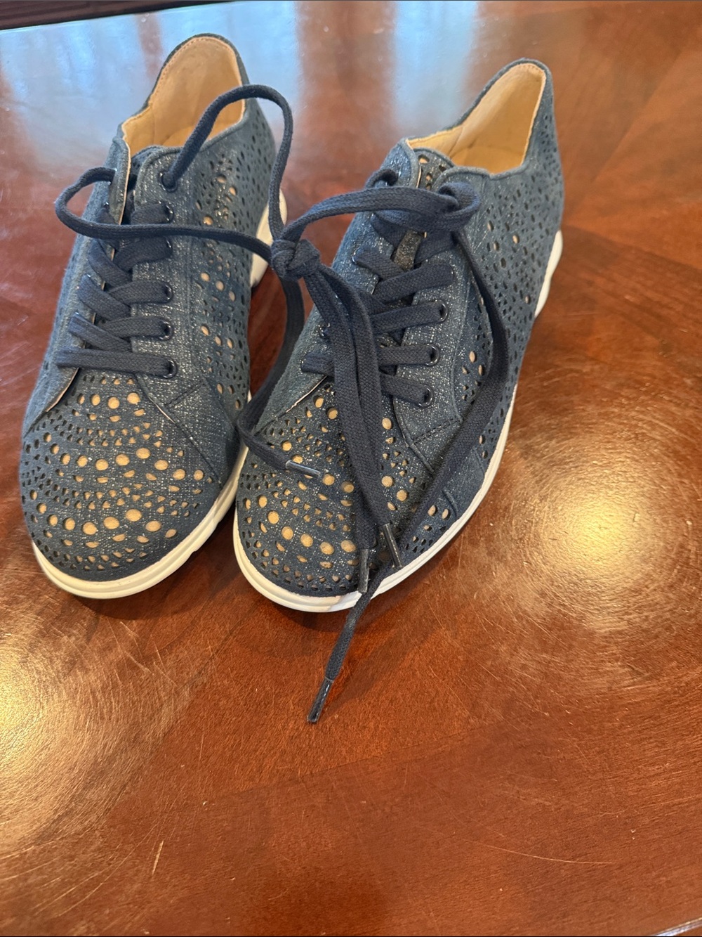 Vaneli Navy Perforated Wedge Lace-Up Sneakers, Size 6.5